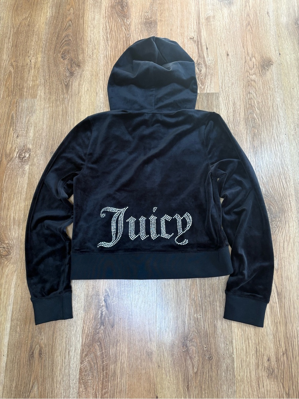 Juicy Couture Black Velour Hoodie with Rhinestone Juicy Script